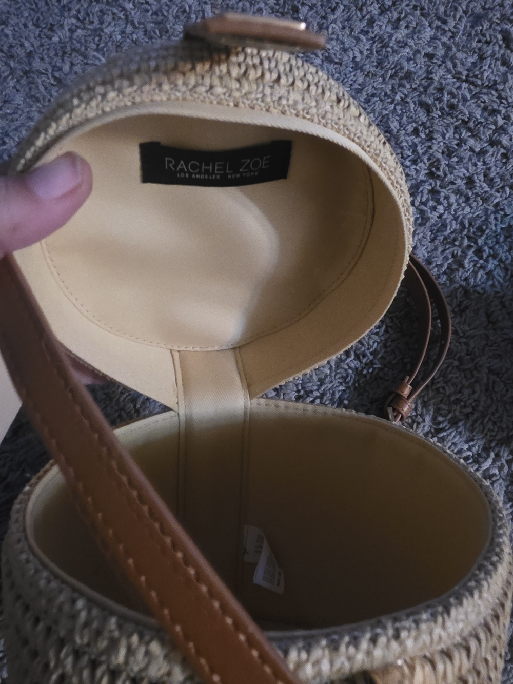 Rachel Zoe Tan Woven Bucket Crossbody with Leather Trim - Picture 4 of 6